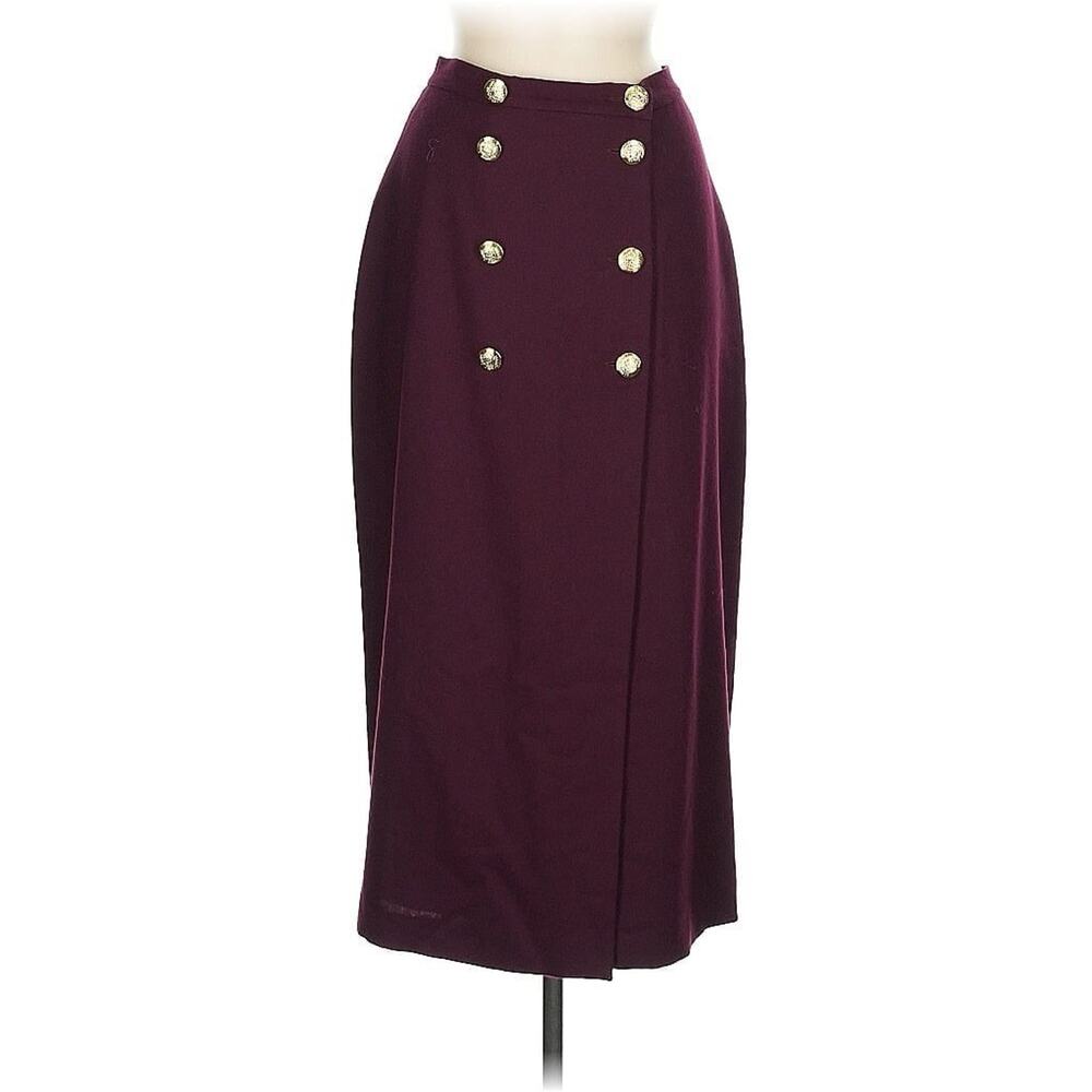 VTG Accento Made In Italy Wool Burgundy Gold Buttons Pencil skirt 8